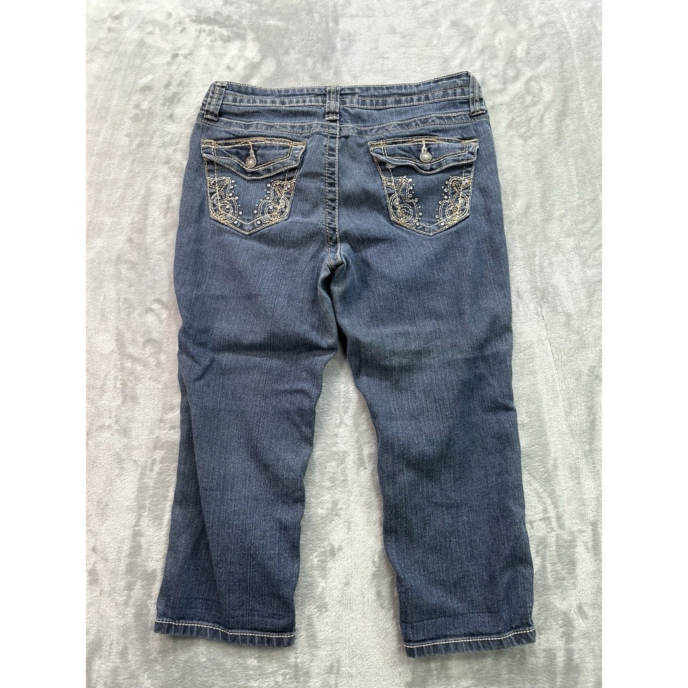 A.n.a. Jean Womens Sz 10P Blue Capri Crop Jeweled Stretch Low Rise Walking Beach